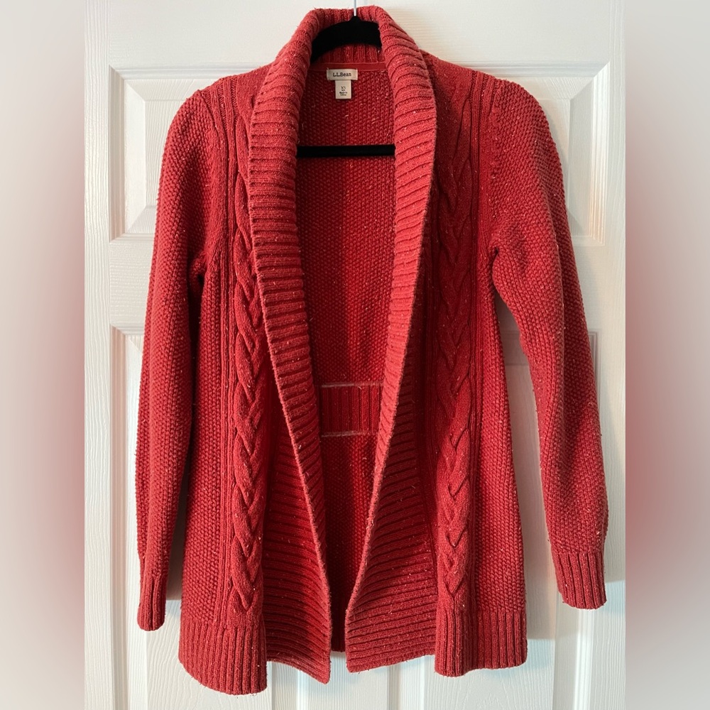 L.L. Bean Women’s Open Cardigan Orangey Red Sweater Sz. XS